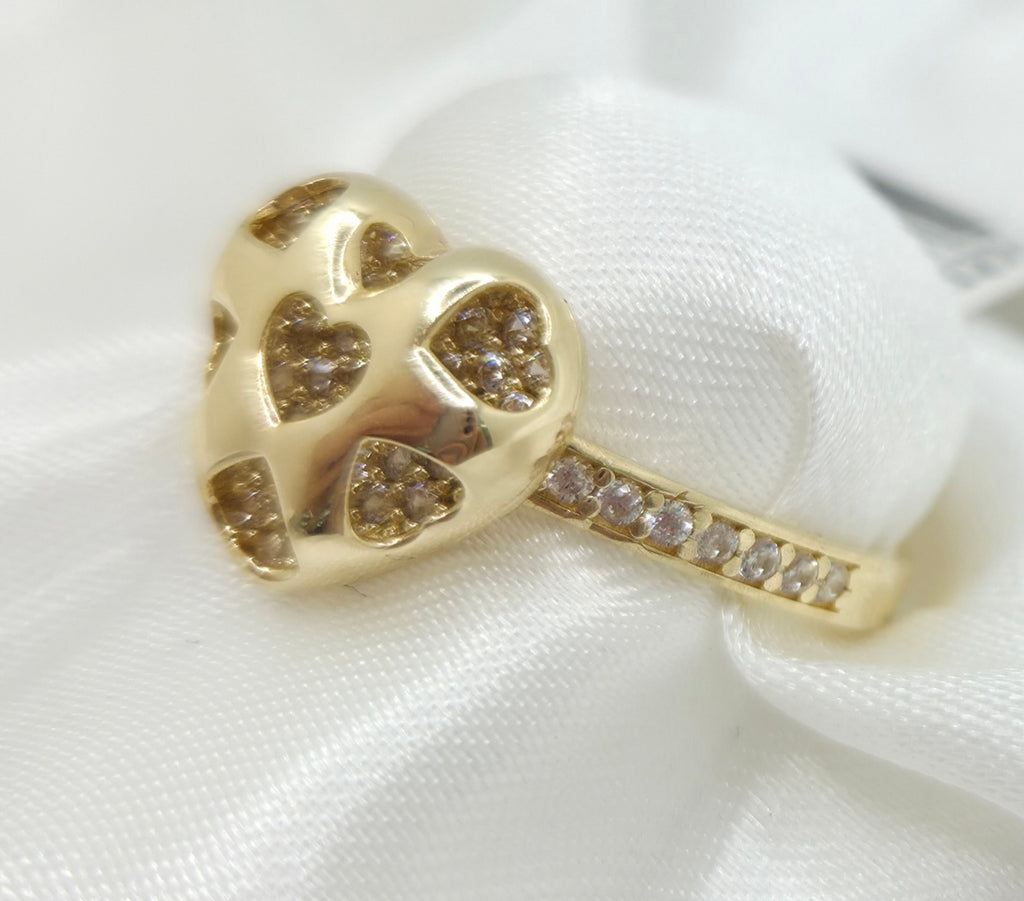 10KT SMALLS HEARTS CZ BACKGROUND RING Size 7 Weight 2.1GR