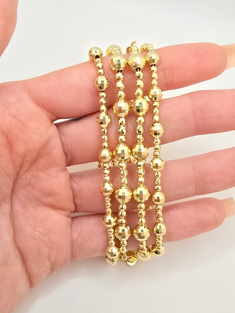 10KT YELLOW GOLD MEDIUM BEAD SQUARE CUT BRACELET  Size 7INCH Weight 4.7GR