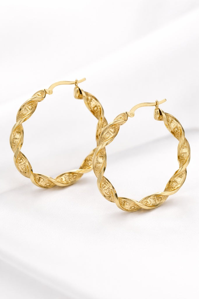 14KT MODERN CROOKED GREEK DESIGN HOOPS EARRINGS Size 3 5MM Weight 4.6GR