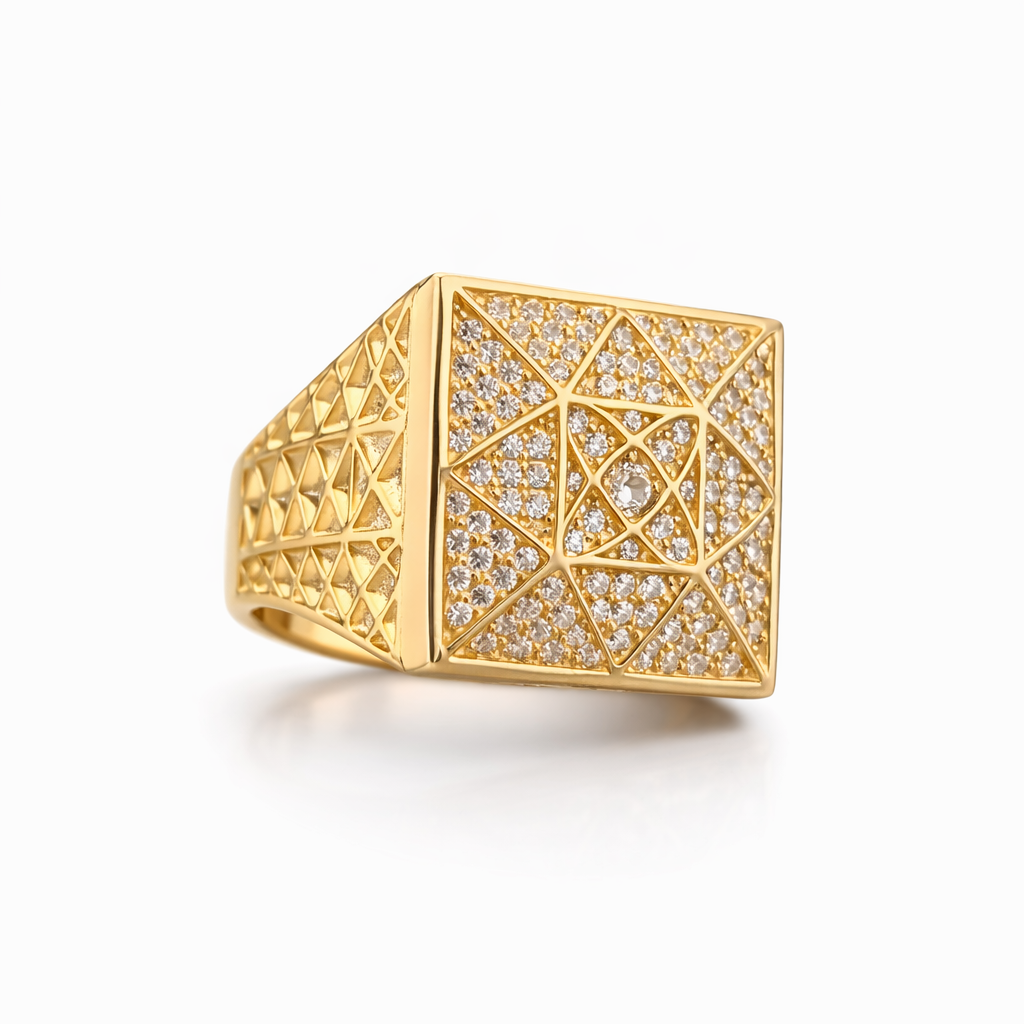 14KT SQUARE ROSETTA MAN'S RING Size 11 Weigth 10.2GR