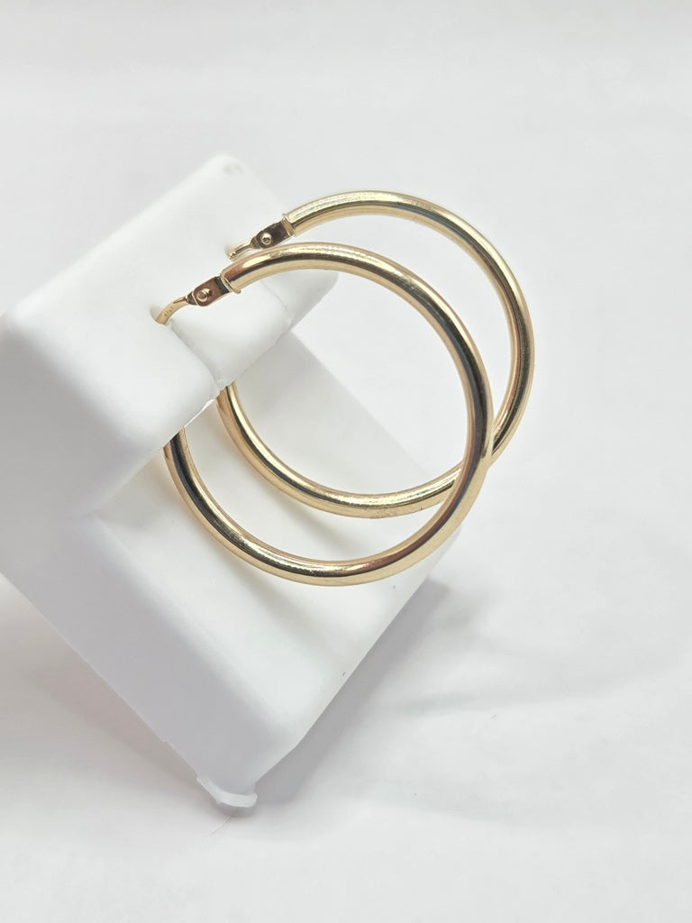 14KT FINE PLAIN HOOPS EARRINGS Size 3  2MM Weigth 1.2GR