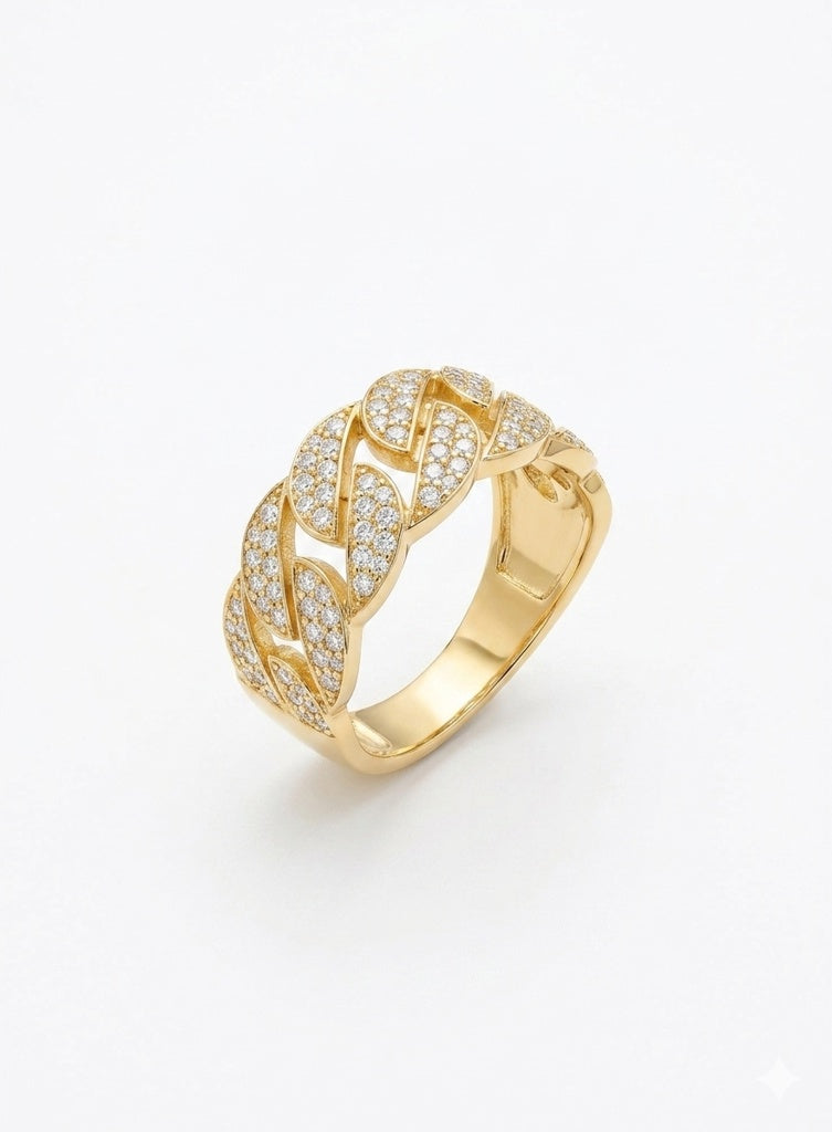 14K CHAIN STYLE CZ DETAIL RING Size 7.5 Weight 3.8GR
