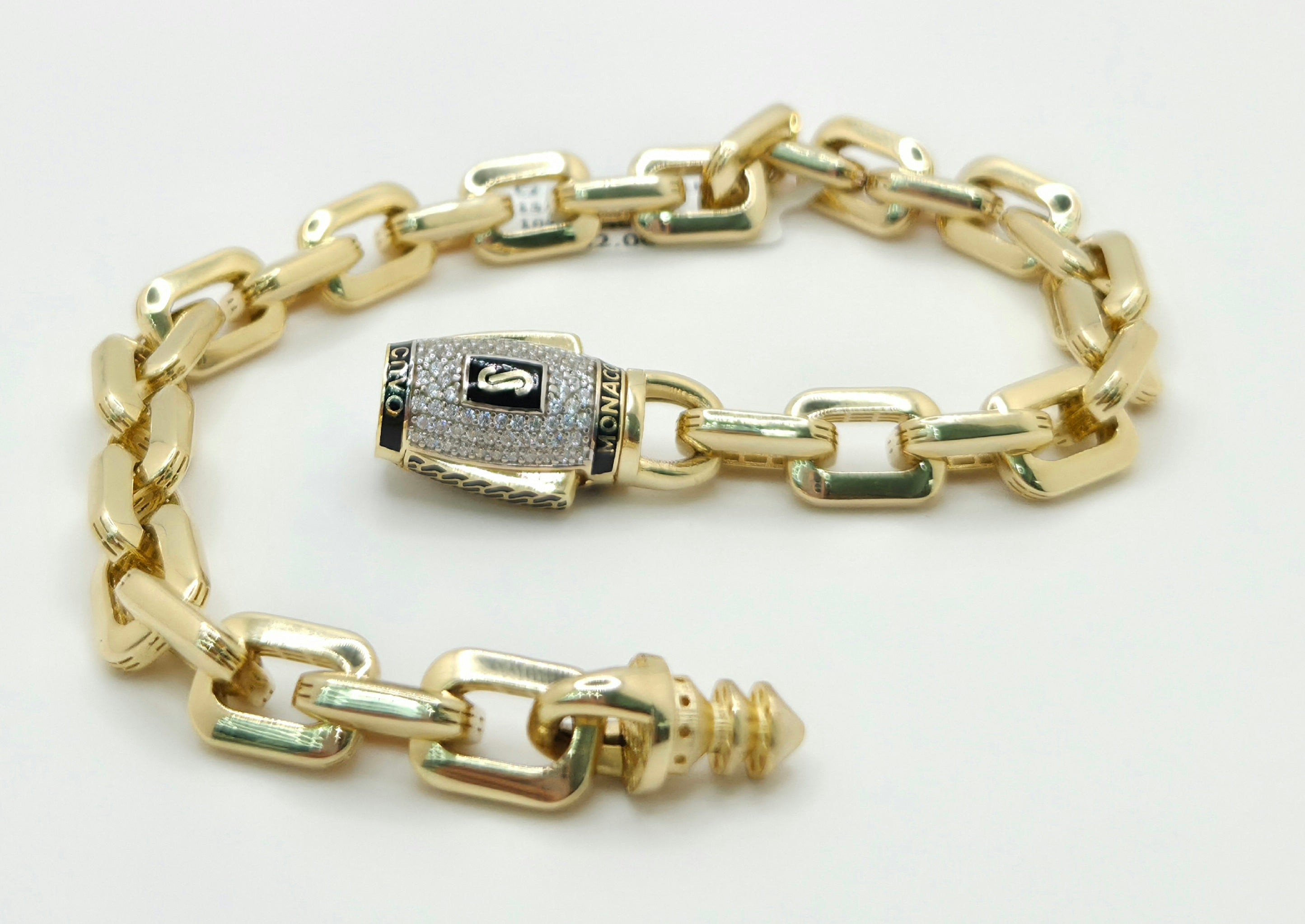 10KT HERMES STYLE CERTIFIED MONACO BRACELET CZ CLOSURE Size 9INCH 8MM Weight 15.8GR