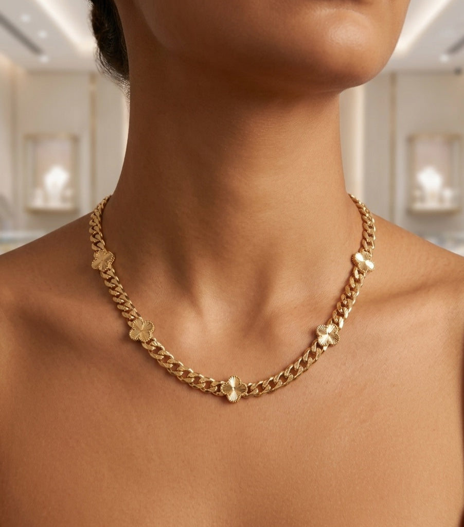 14KT FLOWER CHAIN Size 18INCH 7MM Weigth 22.4GR