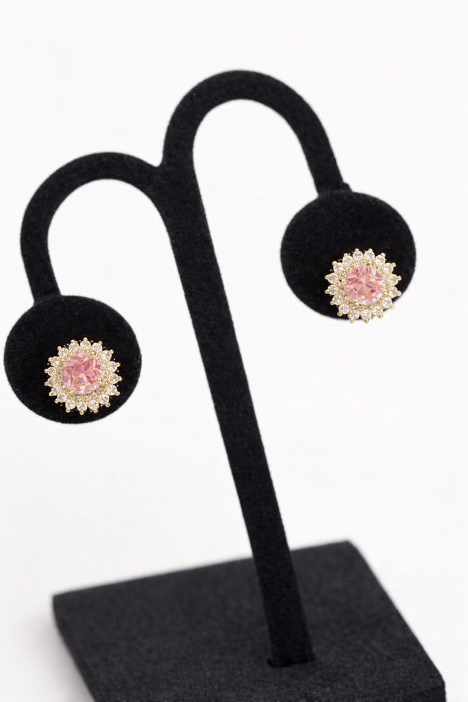 10KT ROUND PINK STONE ELEGANT EARRINGS Weigth 3.3GR