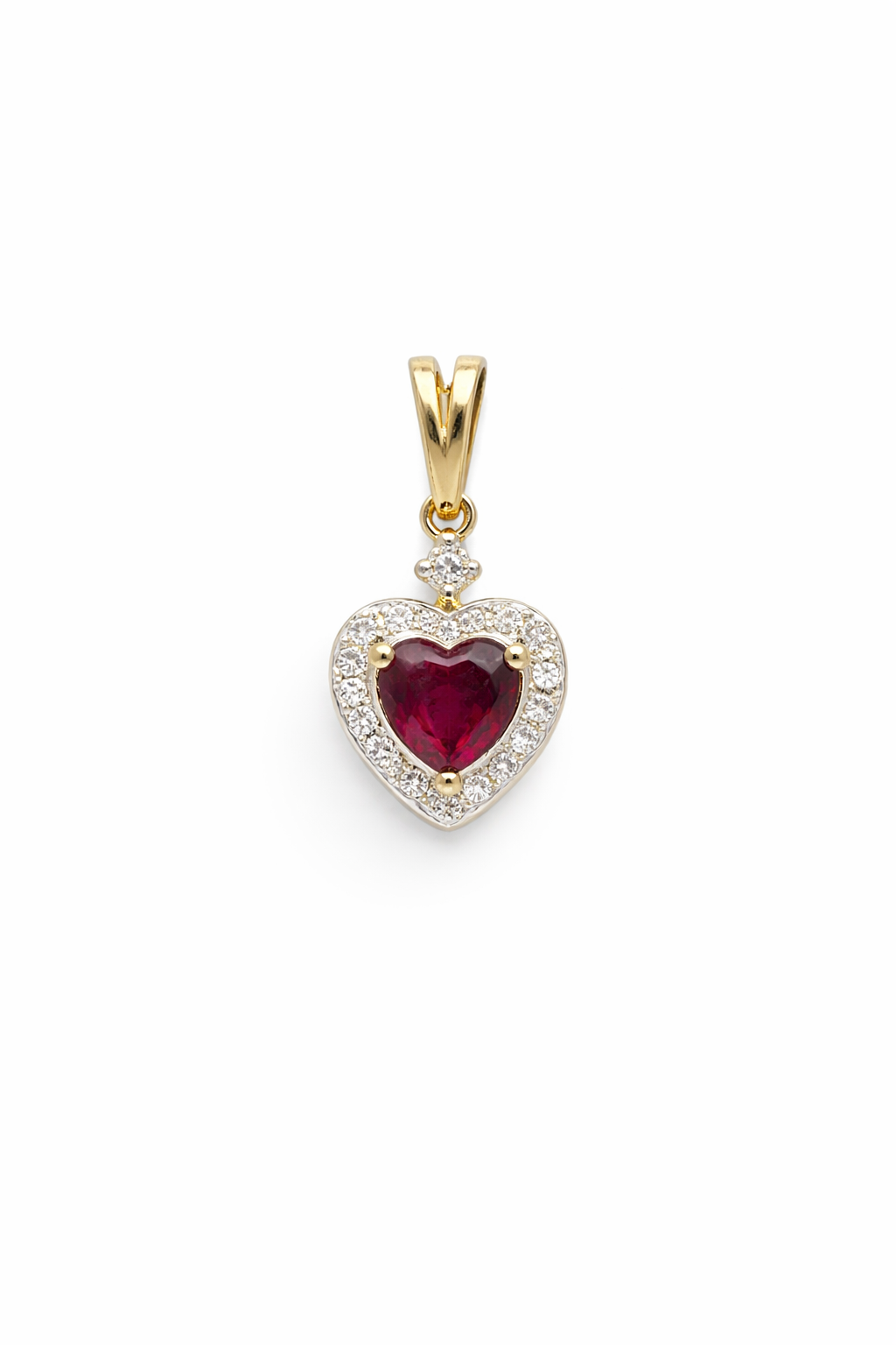 14KT NATURAL DIAMOND AROUND HEART LAB RUBI PENDANT Size 0.68CT/0.82GM
