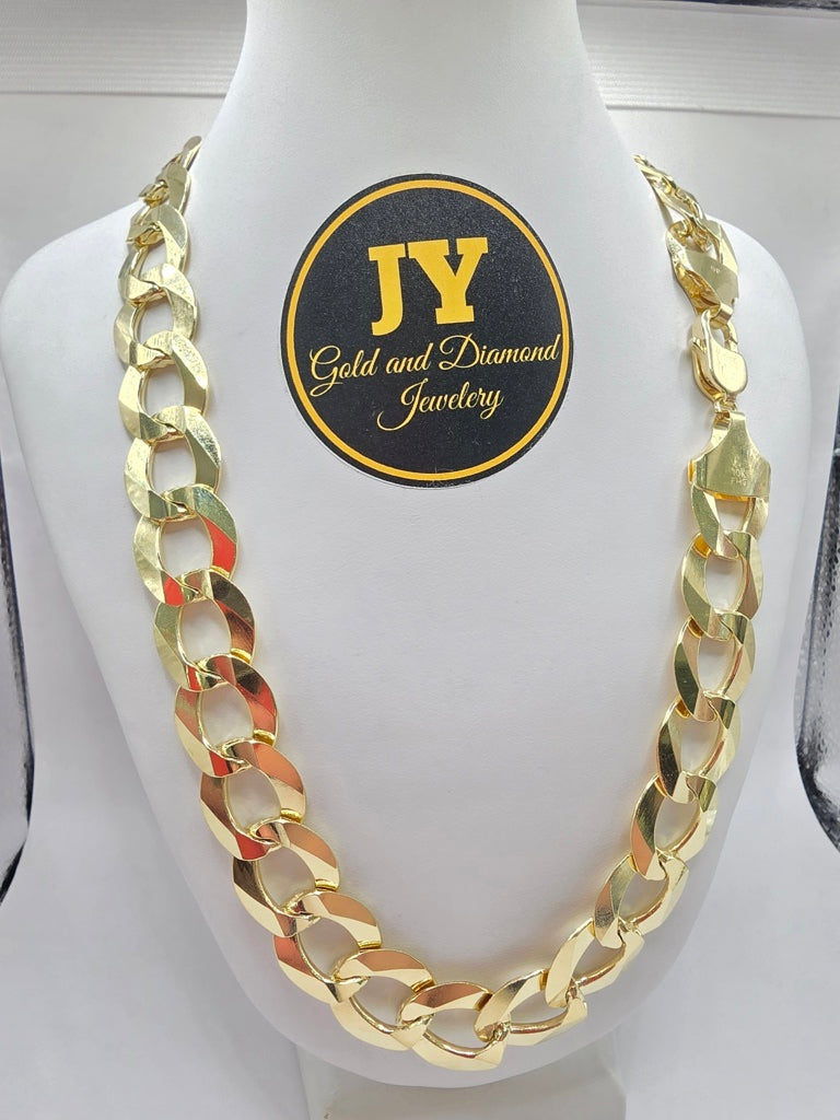 10KT SOLID CUBAN CURB FLAT CHAIN Size 24INCH 16MM Weight 120.2 GRS