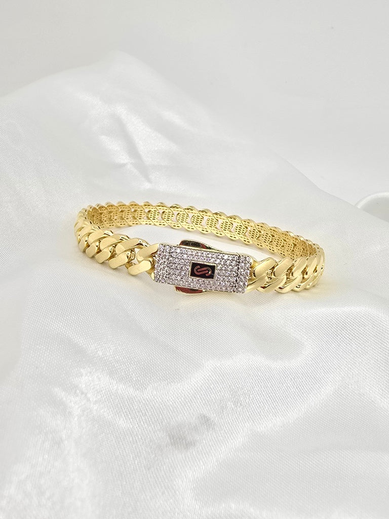 10KT CERTIFIED MONACO BANGLE CZ CLOSURE Size 8MM Weight 11.5GR