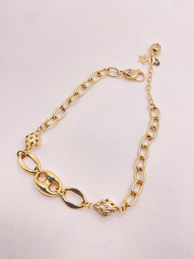 14KT PAPER CLIP BRACELET WITH RHOMBUS Size 8INCH Weight 5.2GR