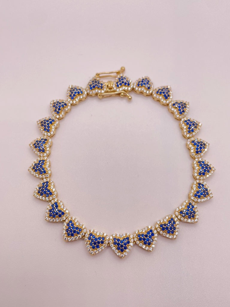 10KT ELEGANT BLUE CZ HEART BRACELET Size 7INCH Weigth 10.5 GR
