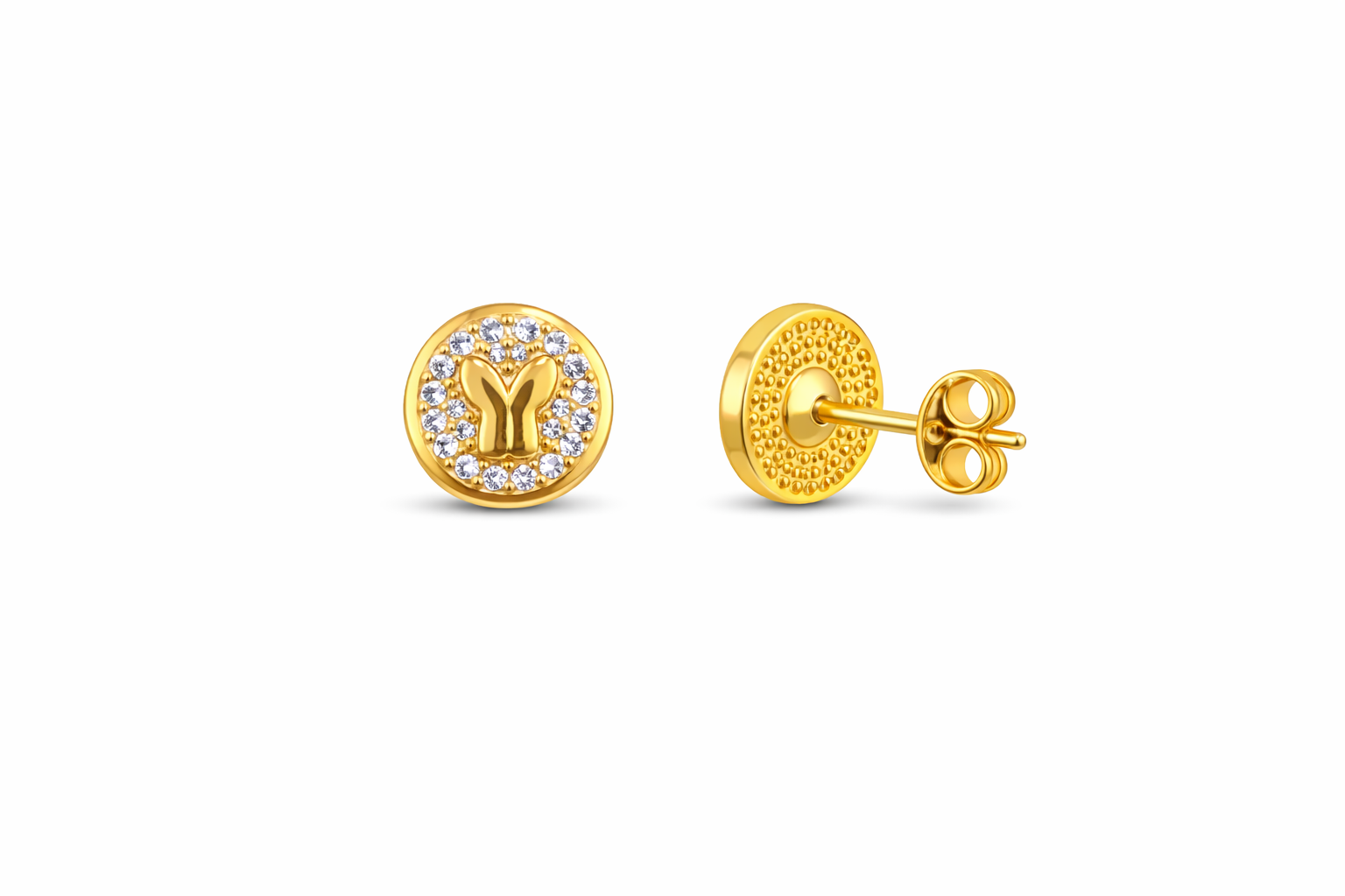 14KT CZ BACKGROUND BUTTERFLY ROUND EARRINGS  Weigth 2.4GR