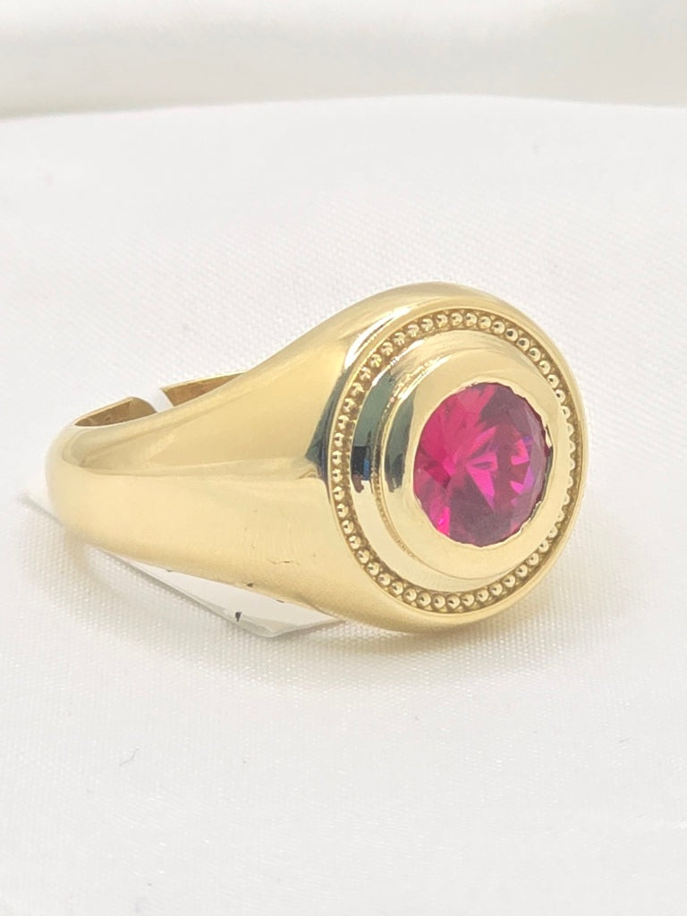 14KT ELEGANT ROUND PINK STONE MAN'S RING Size 11 & 12 Weight 6.4GR
