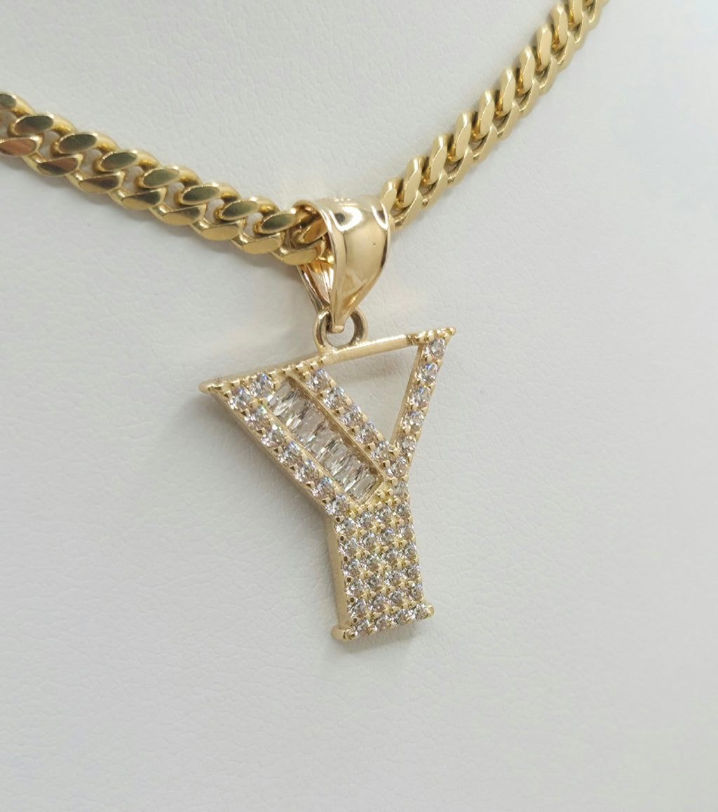14KT yellow gold cz letter Y pendant Size 17.15 X 18.25 MM Weight 1.9 GRS