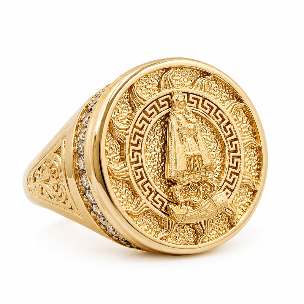 10K ROUNG GREEK DESIGN INSIDE CARIDAD RING Size 12.5