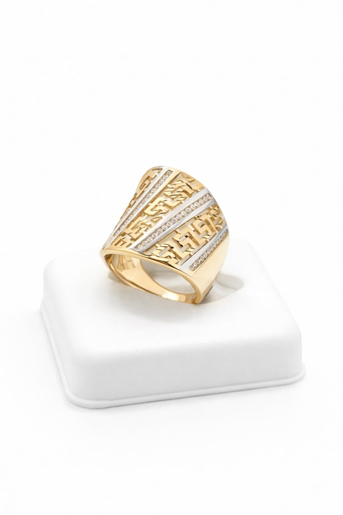 14KT EXOTIC RING WITH TWO-TONE DETAILS AND CZ SIZE 8 Weight 4.3GR