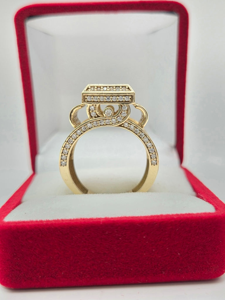 14KT CZ MAXI SQUARE WEDDING WOMAN'S RING Size 7 Weight 8.1GR
