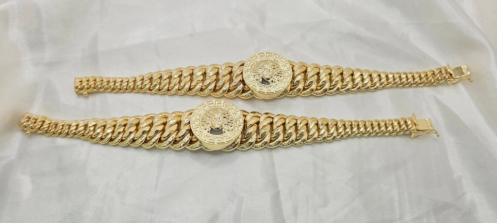 10KT EXTRA BIG MEDUSA STYLE PRINCESS BRACELET Size 8INCH Weight 38.3GR