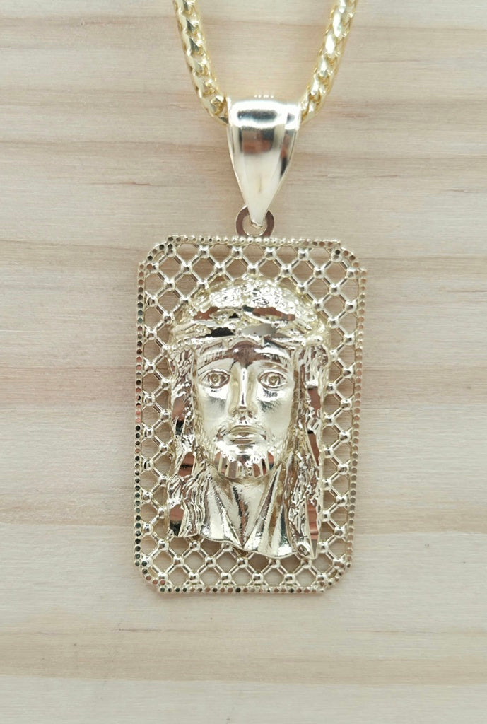 10KT MEDIUM RECTANGULAR NET BACKGROUND JESUS FACE Weight 3.8GR
