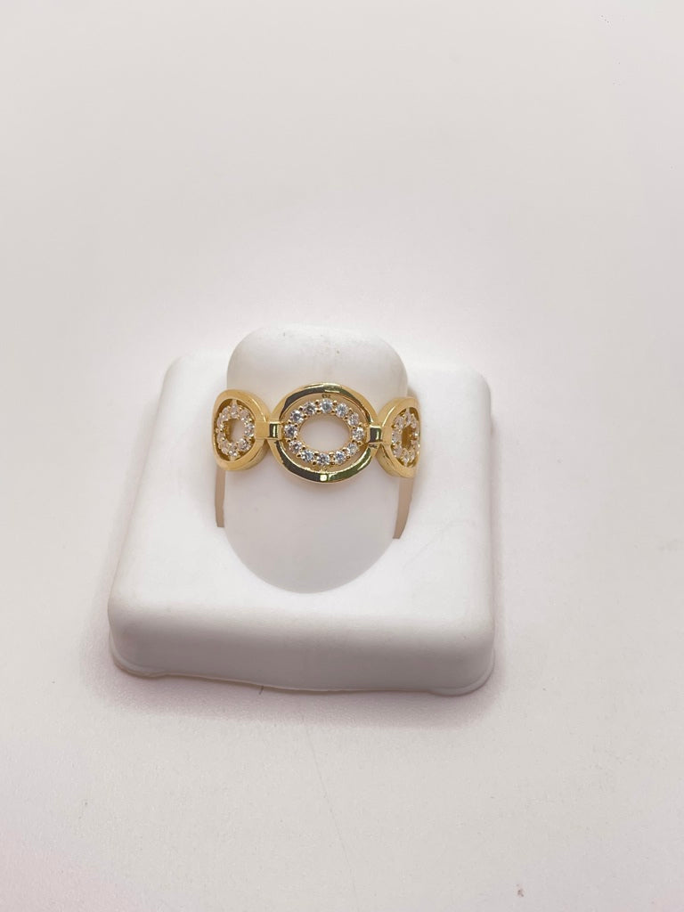 10KT CLASSIC LARGE OVAL CHAIN STYLE RING WITH ZIRCONIA INSIDE Size 8 Weight 2.2GR