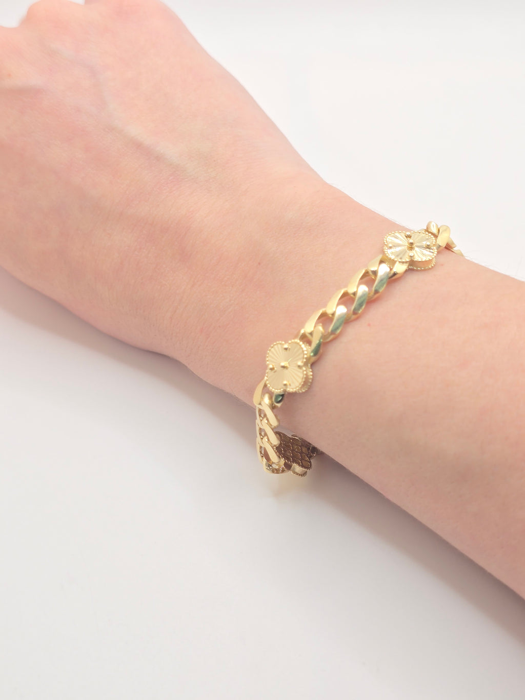 14KT FLOWER BRACELET Size 7.5INCH 7MM Weigth 11.9GR