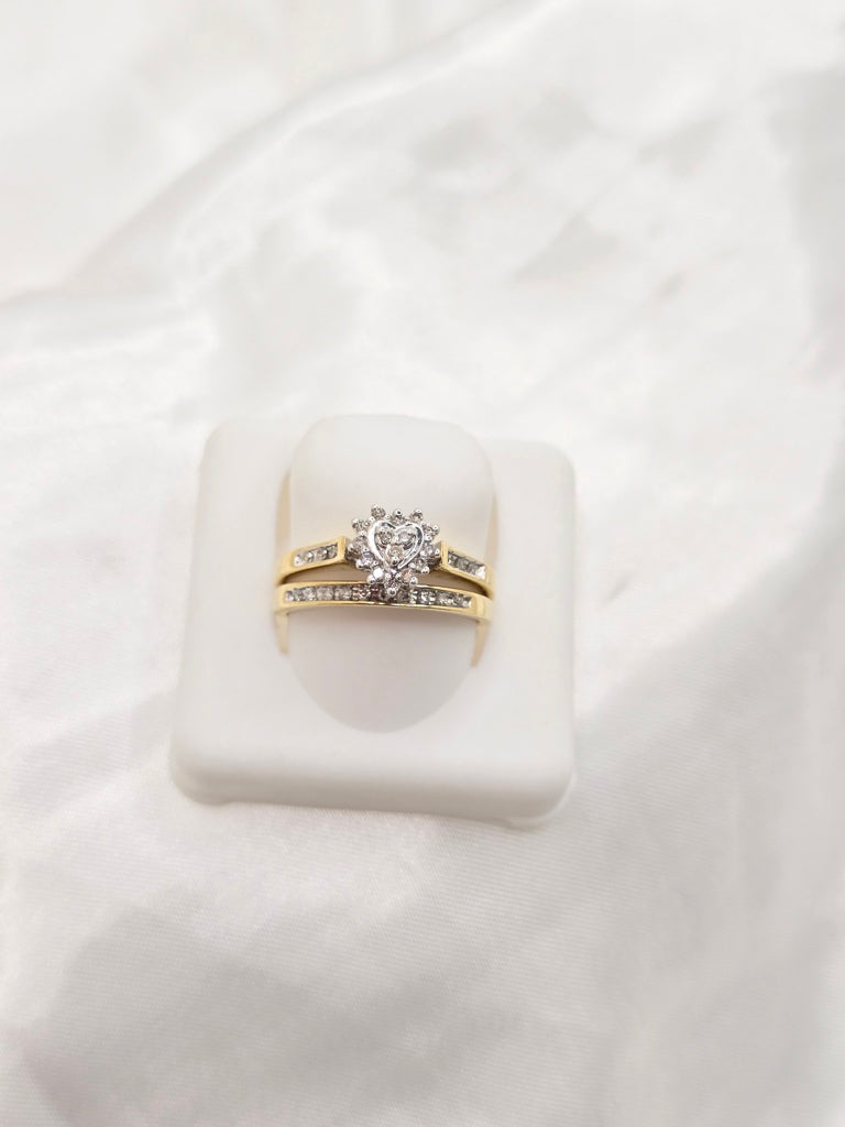 10KT DELICATE HEART STONE WOMEN'S ENGAGEMENT DIAMOND RING Size 7