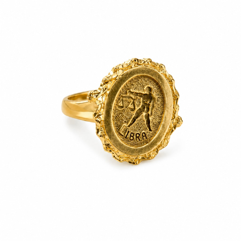 14KT SOLID LIBRA ZODIAC RING Size 7.5 Weigth 3.9GR