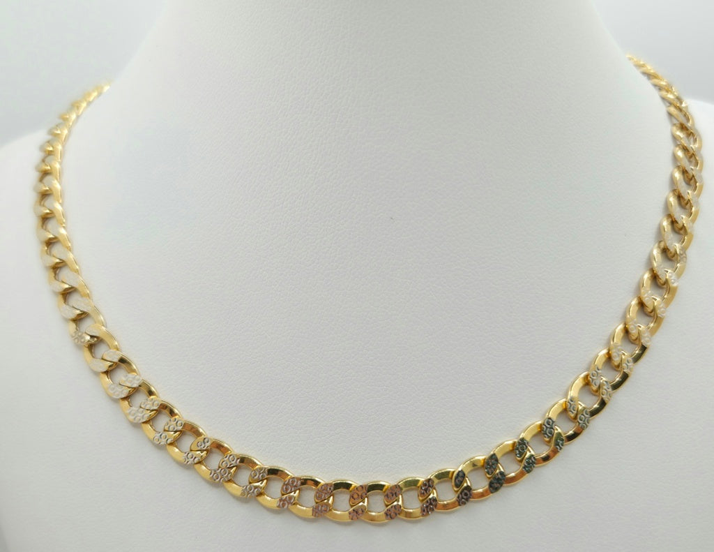 14KT TWO TONE CUBAN CURB FLAT CHAIN Size 22INCH 6MM Weight 22.8GR