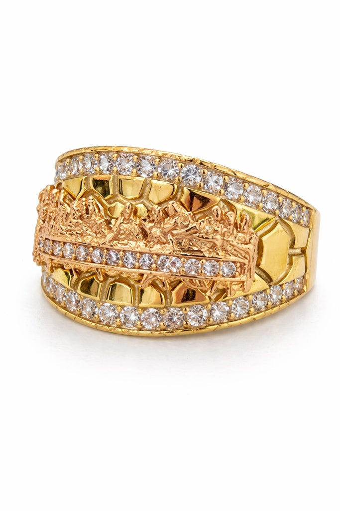 10KT MODERN ROSE GOLD DETAIL NUGGETE DETAIL MAN RING Weight 6.8GR