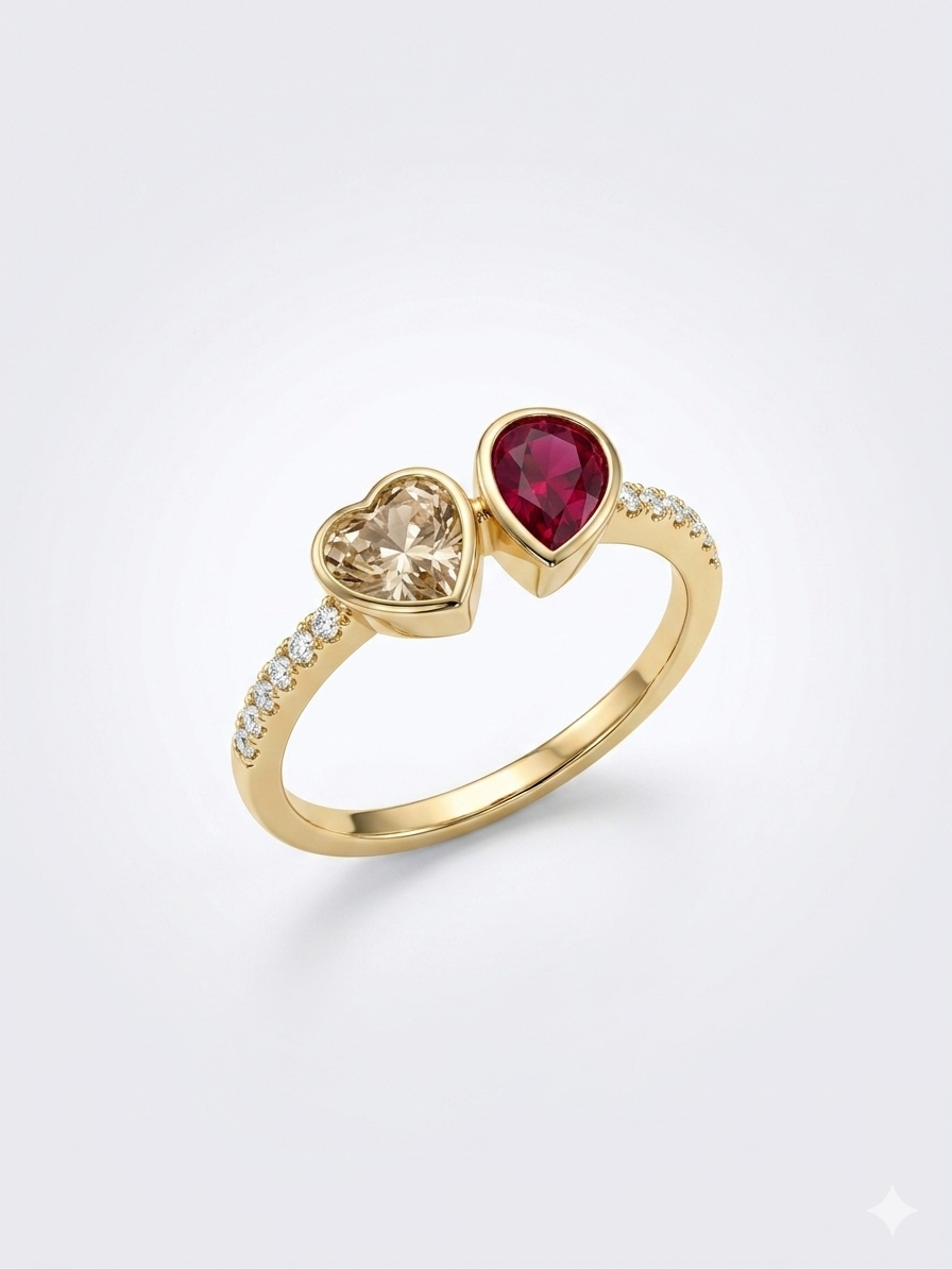 14K COLORS HEARTS RING Size 8