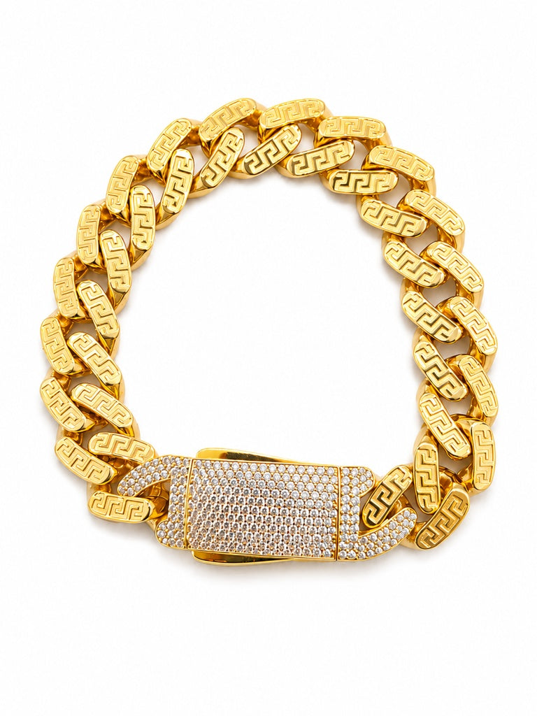 10K GREEK MONACO STYLE BRACELET Size 9INCH 15MM