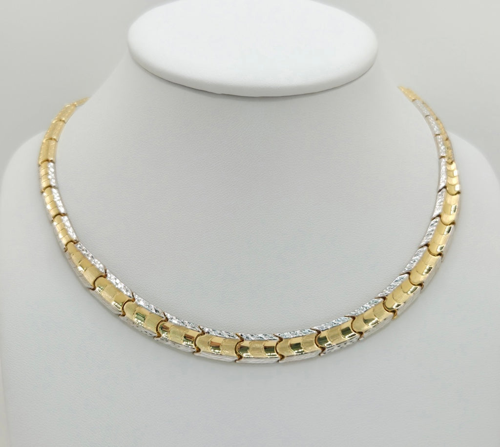 14KT TWO TONE VINTAGE NECKLACE Size 9MM 18INCH Weight 14.7GR