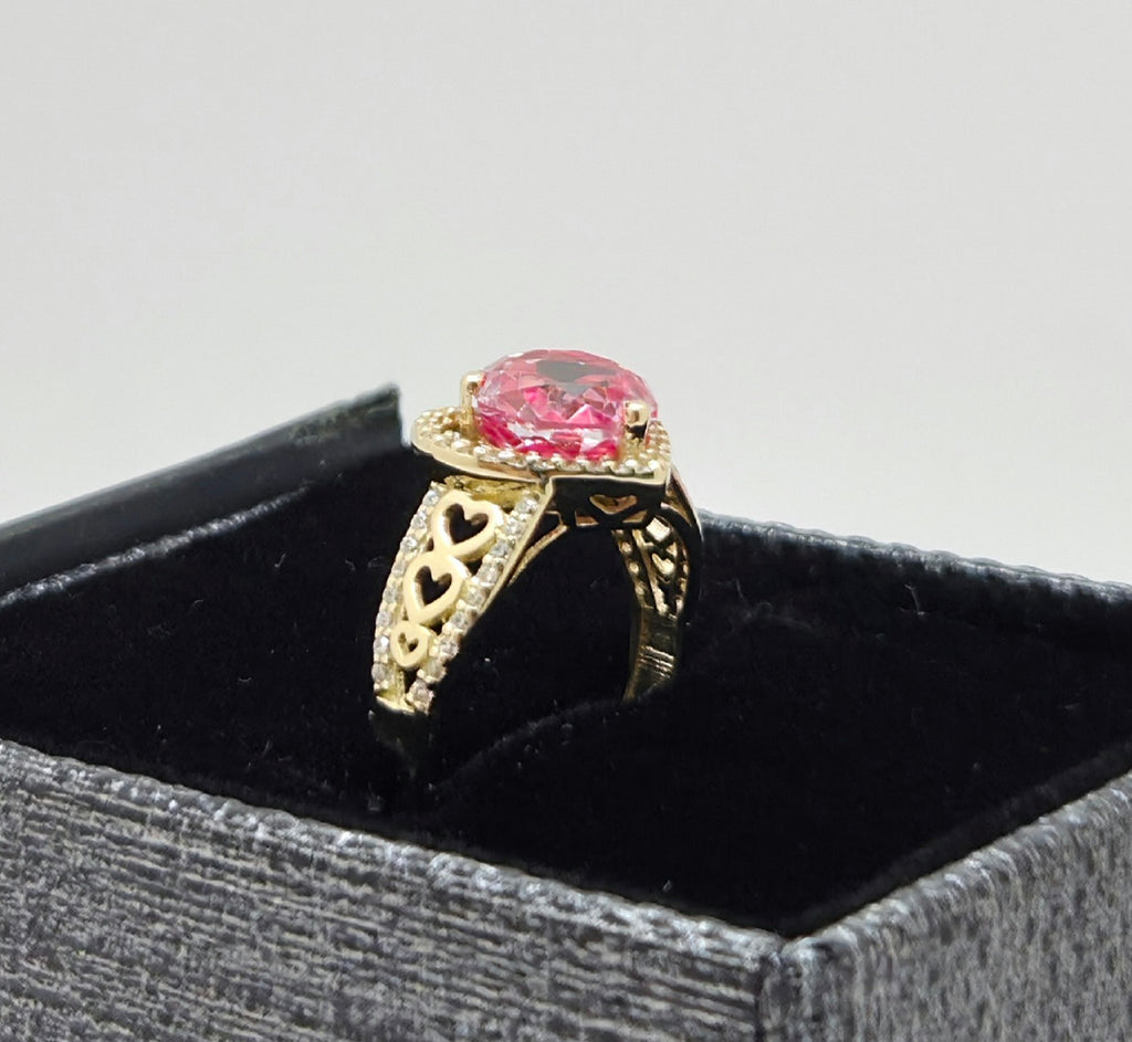 14KT ELEGANT HERAT RING WITH PINK STONE Size 7 Weight 3.4GR