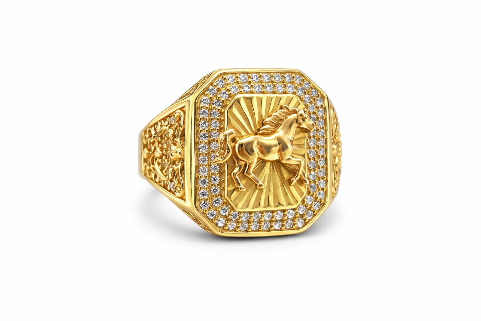 14KT ELEGANT ROSE GOLD HORSE DETAIL RING Size 9 Weight 8GR