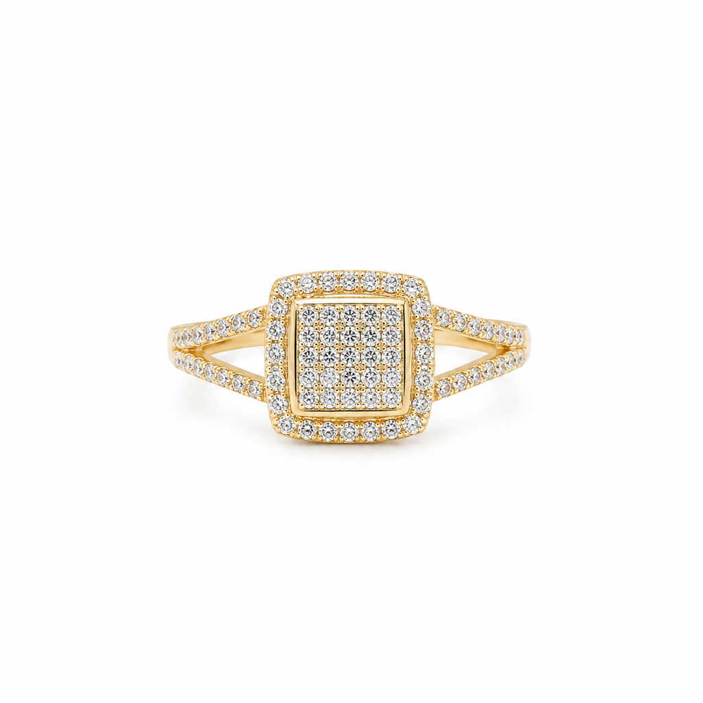14KT ELEGANT CZ SQUARE STYLE RING Size 7 Weigth 2.4GR