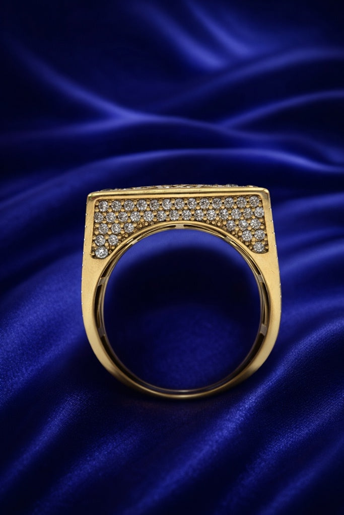 10KT MANDALA DESIGN RECTANGULAR ROSETTA MAN'S RING Size 12 Weigth 6GR