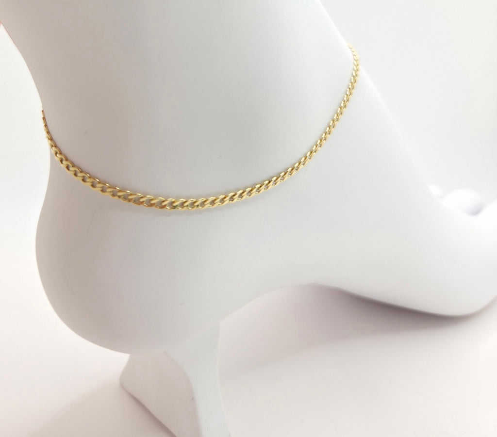 10KT HOLLOW CUBAN CURB FLAT ANKLET BRACELET Size 2.5MM 10INCH Weight 1.2GR