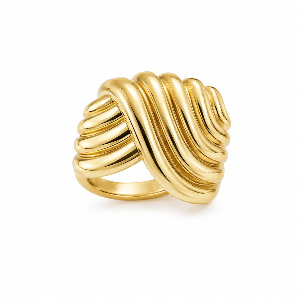 14KT MODERN RIBBED INTERTWINED DESIGN RING Size 8 Weigth 4.3GR