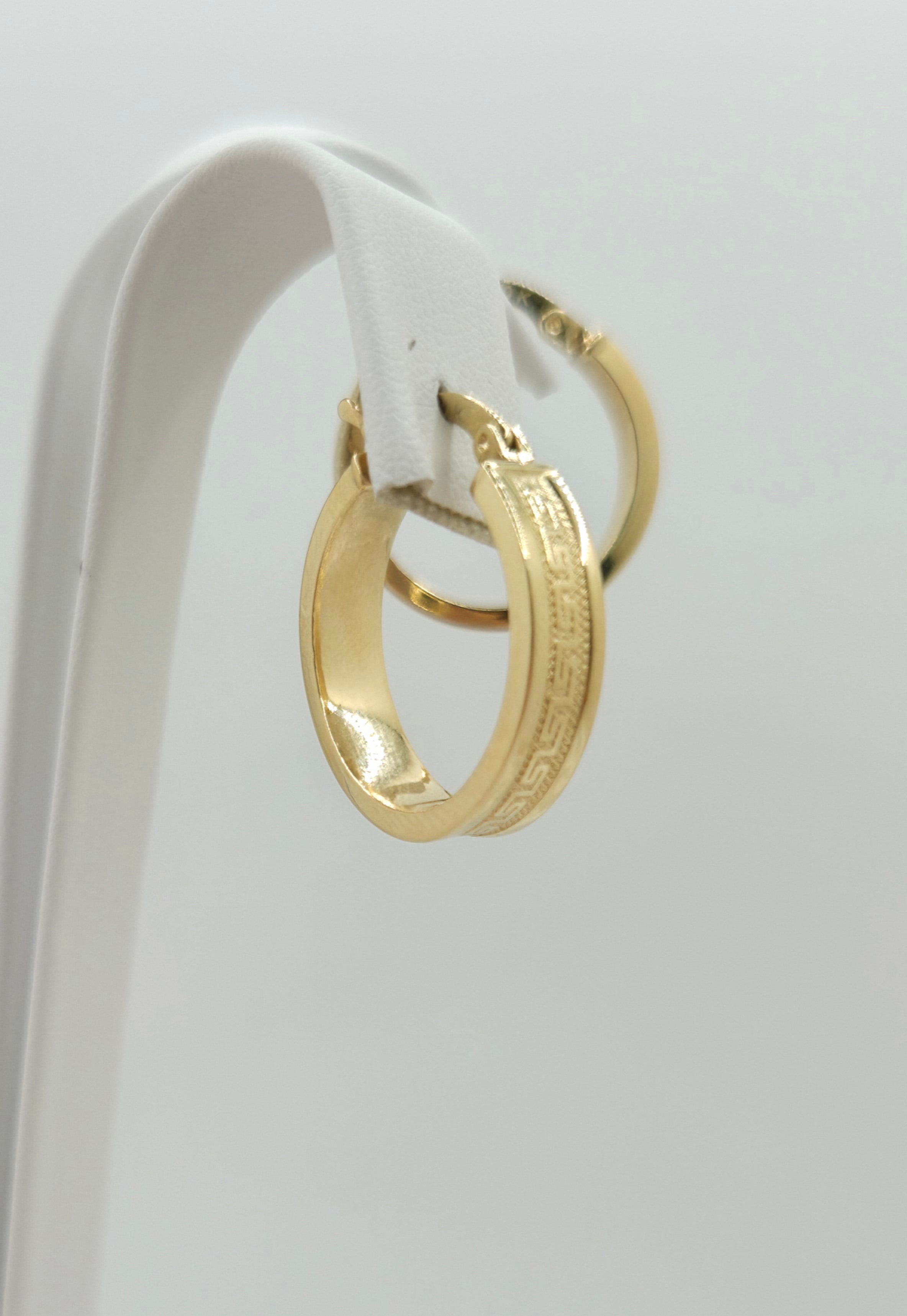 10KT GREEK STYLE SRTAIGHT EDGE HOOPS EARRINGS Weight 2.7GR