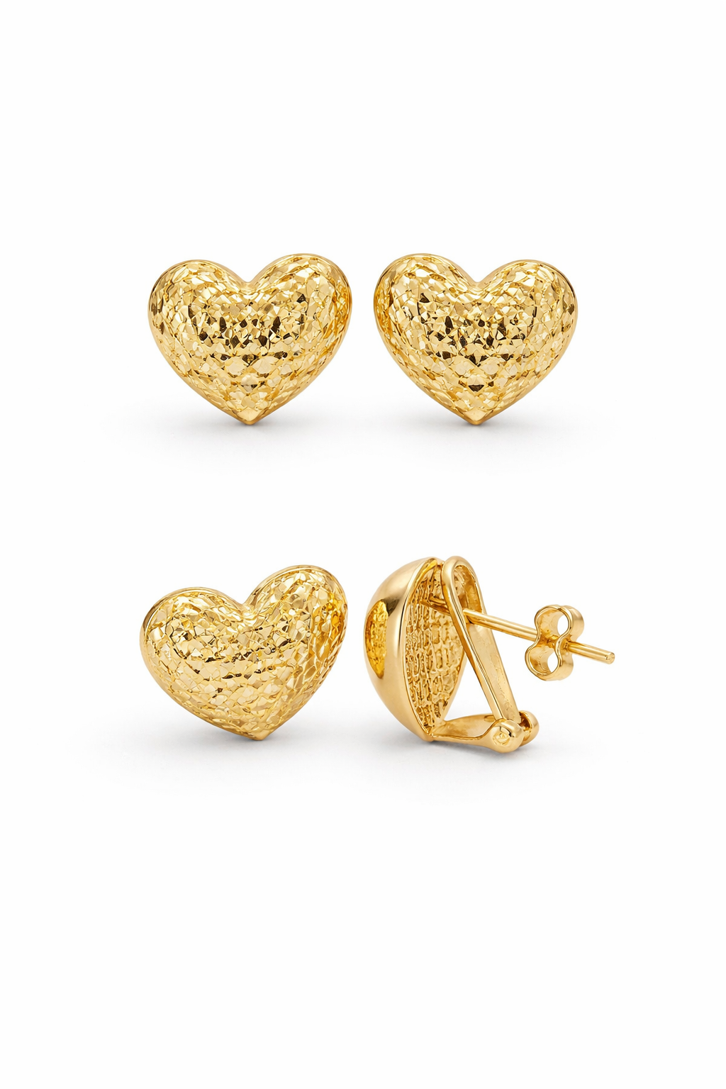10KT DIAMOND CUT HEART OMEGA BACK EARRINGS Weigth 2.4GR