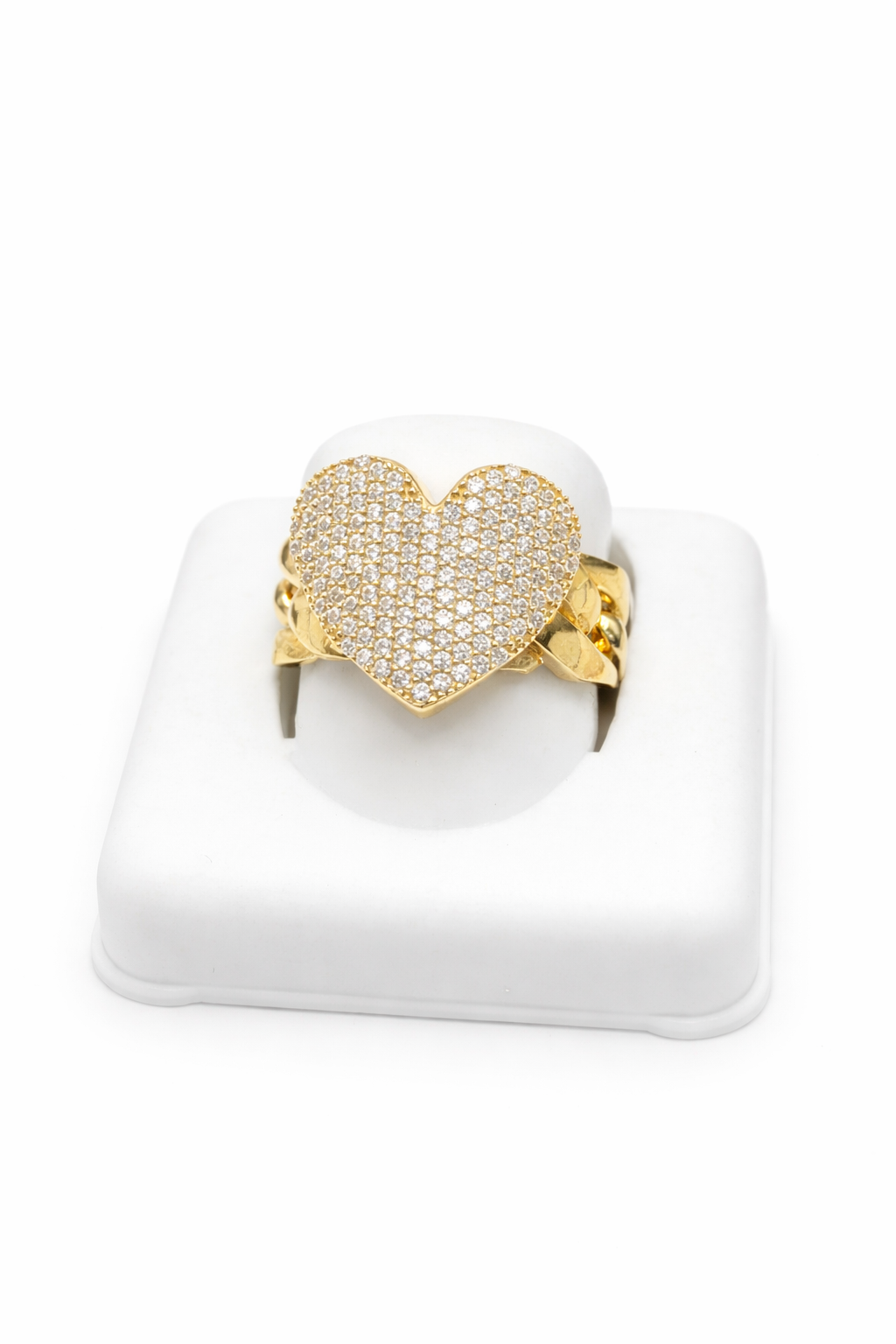 14KT CZ HEART CHAIN DETAIL WOMAN'S RING Size 7.5 Weight 3.8GR