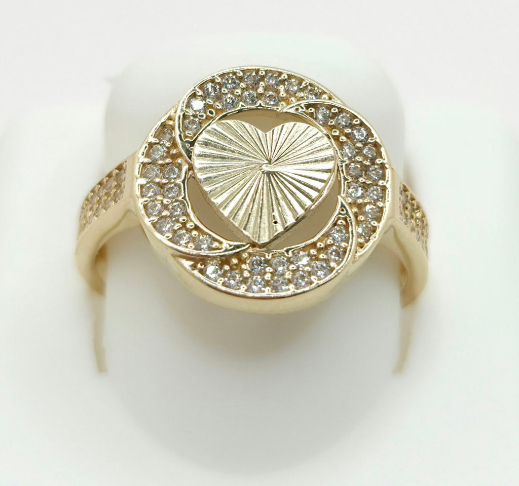 14KT CZ ROUND HEART INSIDE RING Size 8.5 Weight 2.9GR