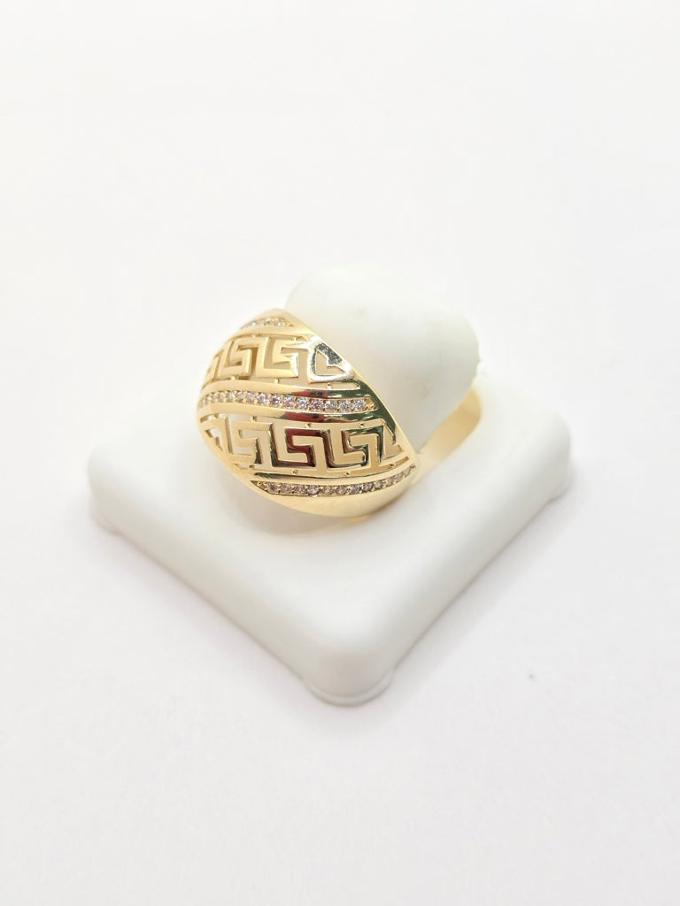 14KT MODERN GREEK STYLE RING WITH ZIRCONIA Size 8 Weight 4.1GR