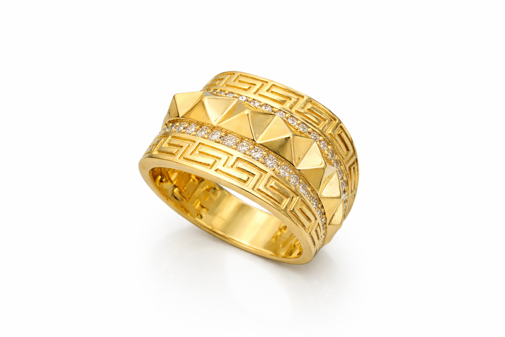10KT MODERN GREEK DESIGN WOMAN'S RING Size 8 Weight 6.3GR