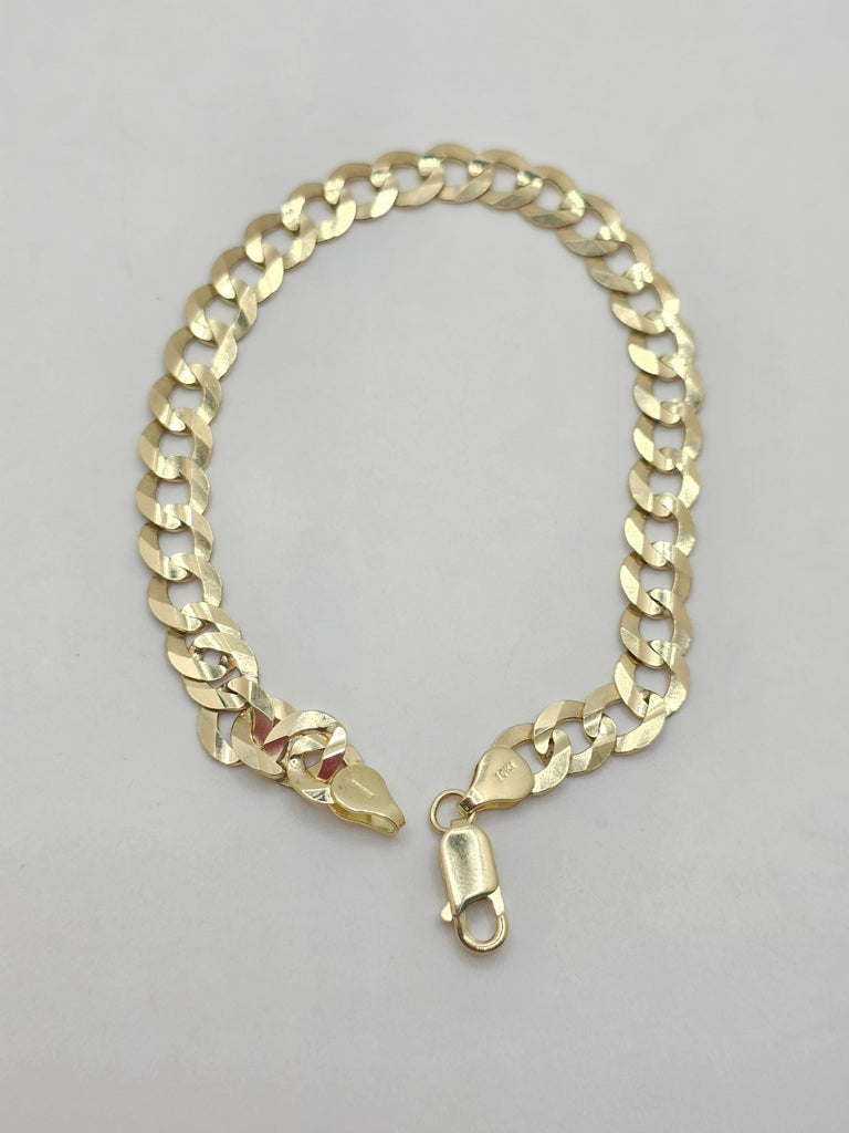10KT SOLID CUBAN CURB FLAT BRACELET  Size 9INCH 7MM Weight 10.2GR