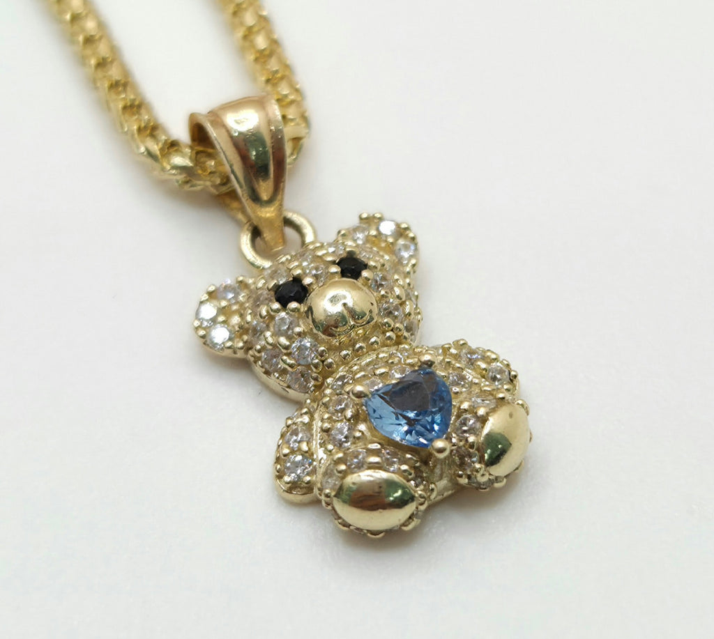 10KT BLUE CZ SMALL TEDDY BEAR PENDANT Weight 1.4GR