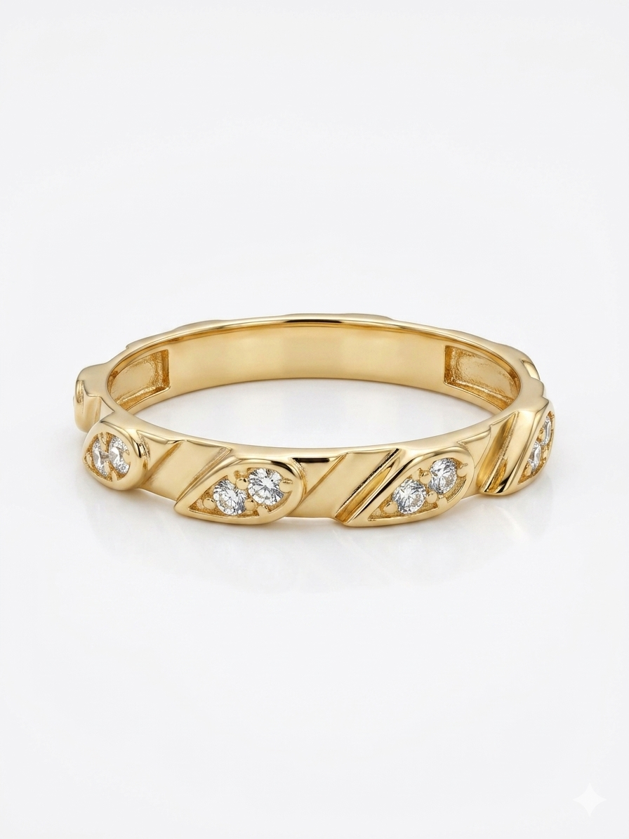 14KT SIMPLE RING WITH DROP-SHAPED CZ DETAILS SIZE 7 Weight 1.4GR