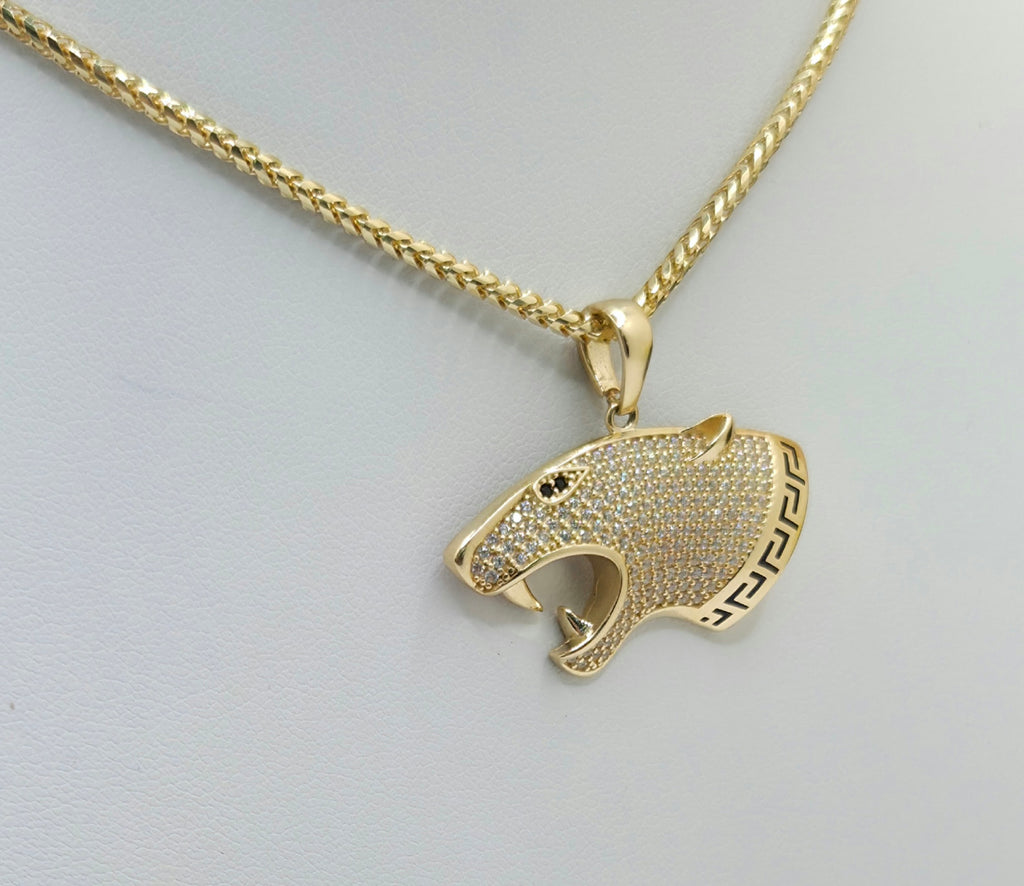 14KT CZ GREEK DETAIL TIGER FACE PENDANT Weight 4.6GR