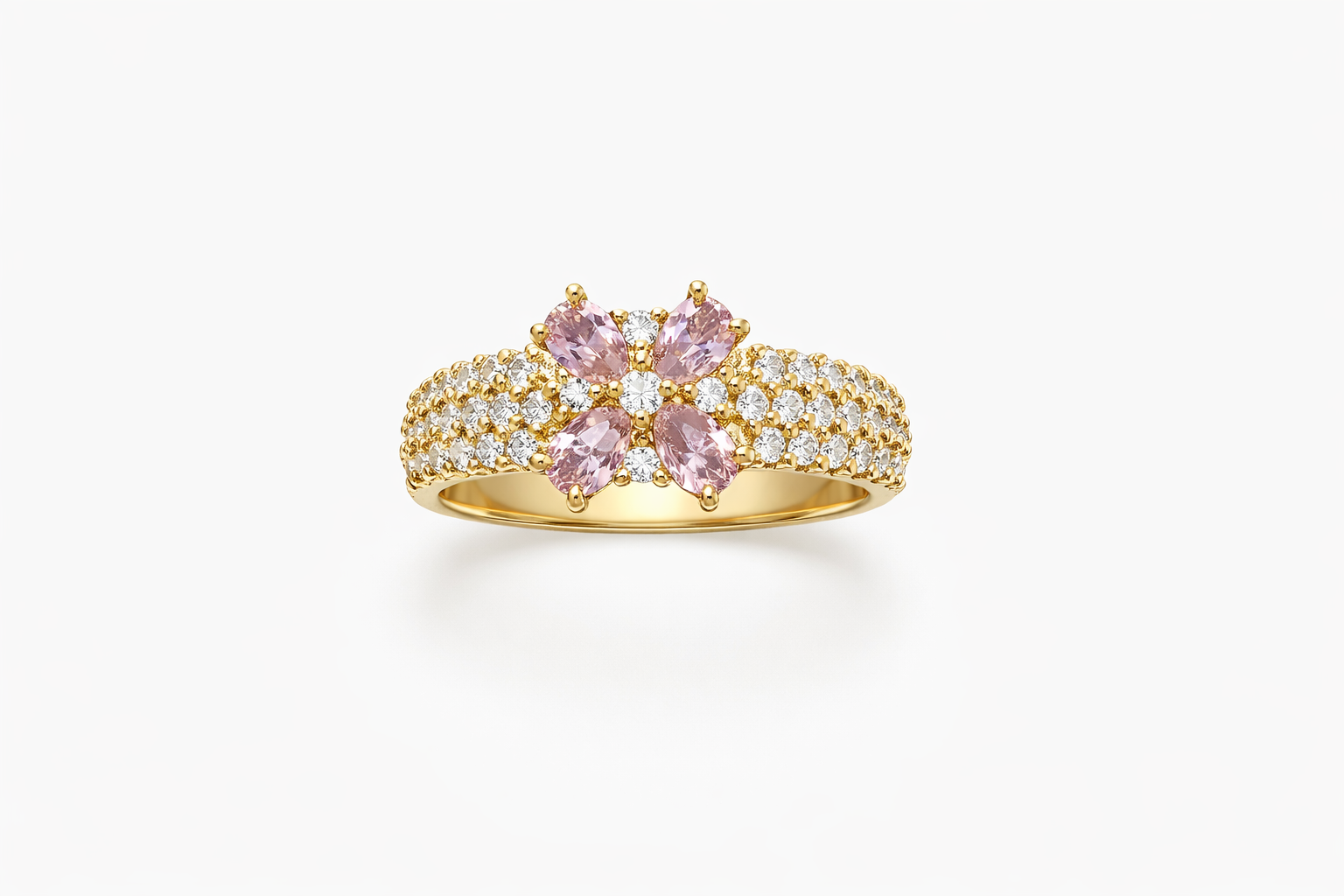 10KT ELEGANT PINK GRID RING WITH CZ DETAILS Size 8 Weight 3.7GR