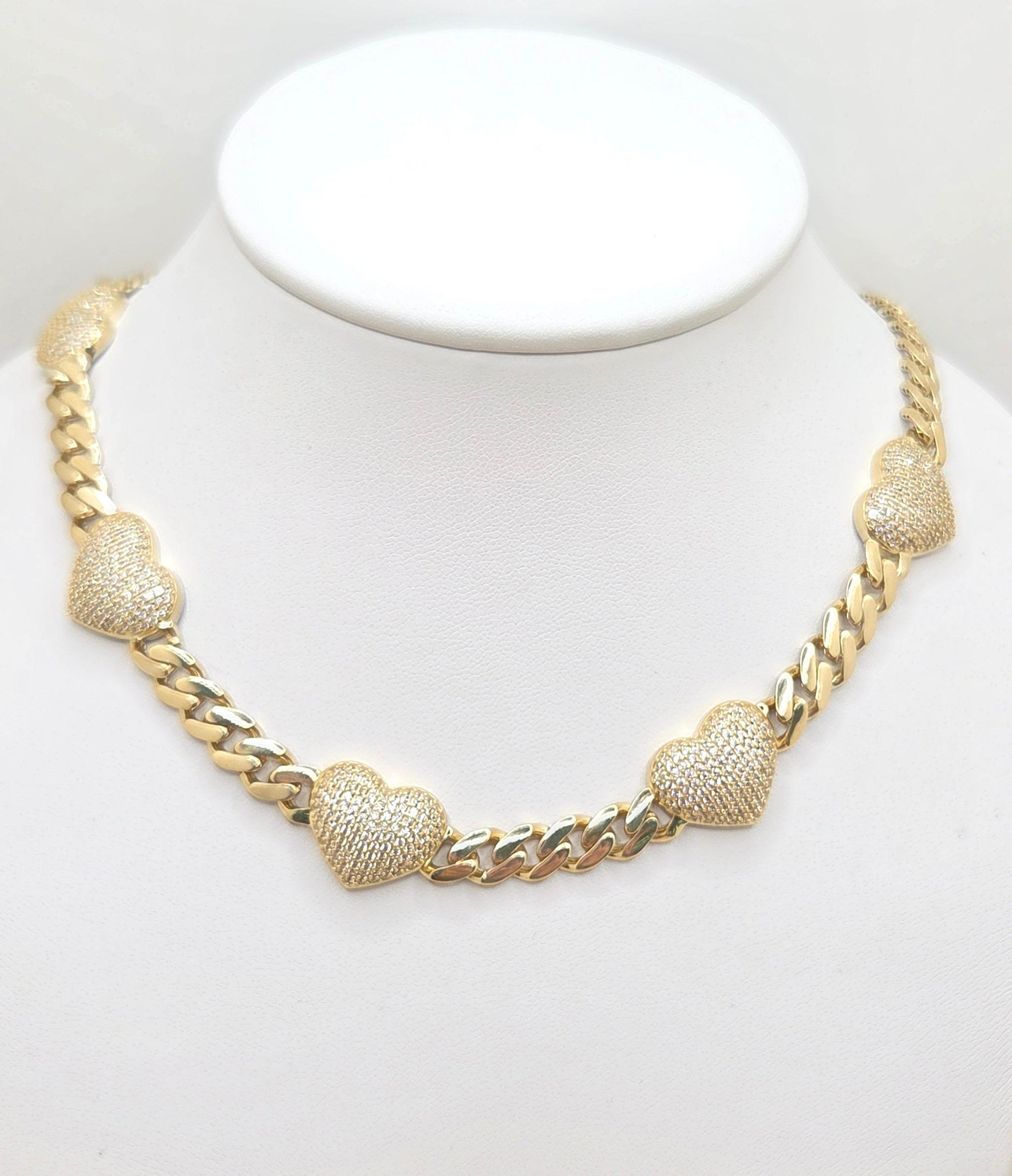 14KT CZ HEARTS MONACO STYLE NECKLACE Size 18INCH 7MM Weight 30.7GR