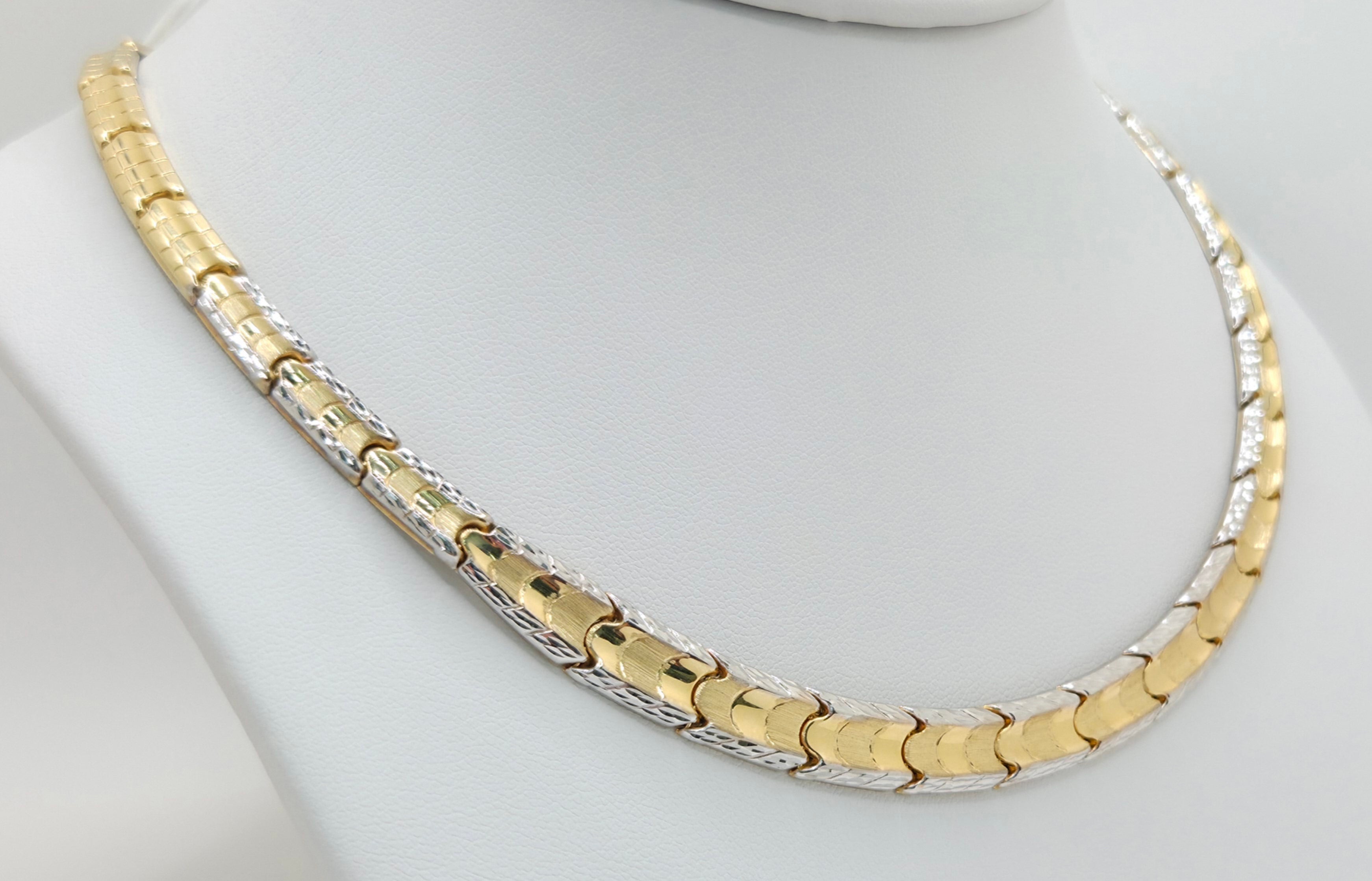 14KT TWO TONE VINTAGE NECKLACE Size 9MM 18INCH Weight 14.7GR